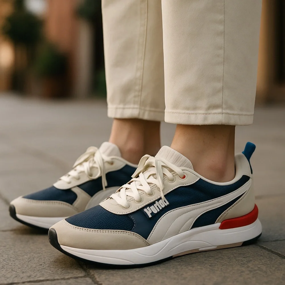 PUMA R22 Men’s Size 8  or Women’s 9.5 Blue/White/Gray/Red‎ – Athletic Lifestyle